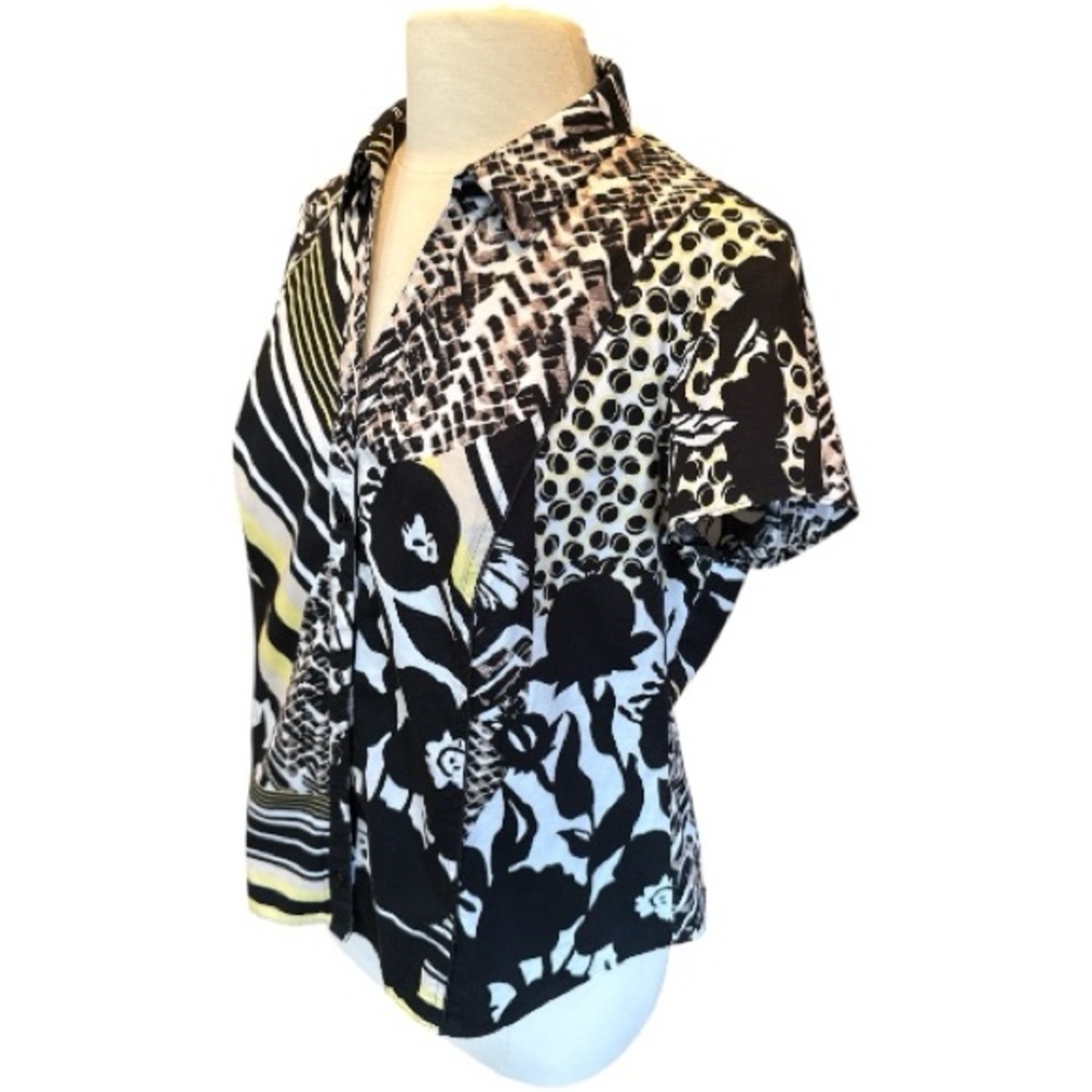 Button down short sleeve Vintage blouse Mixed Print by Gerry Weber Sz Lg​ - Picture 2 of 10